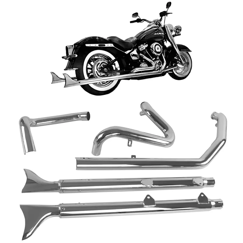 Sharkroad True Dual Headers With Fishtail Mufflers For Harley Softail Exhaust Heritage And Deluxe 2018-Later Models 1