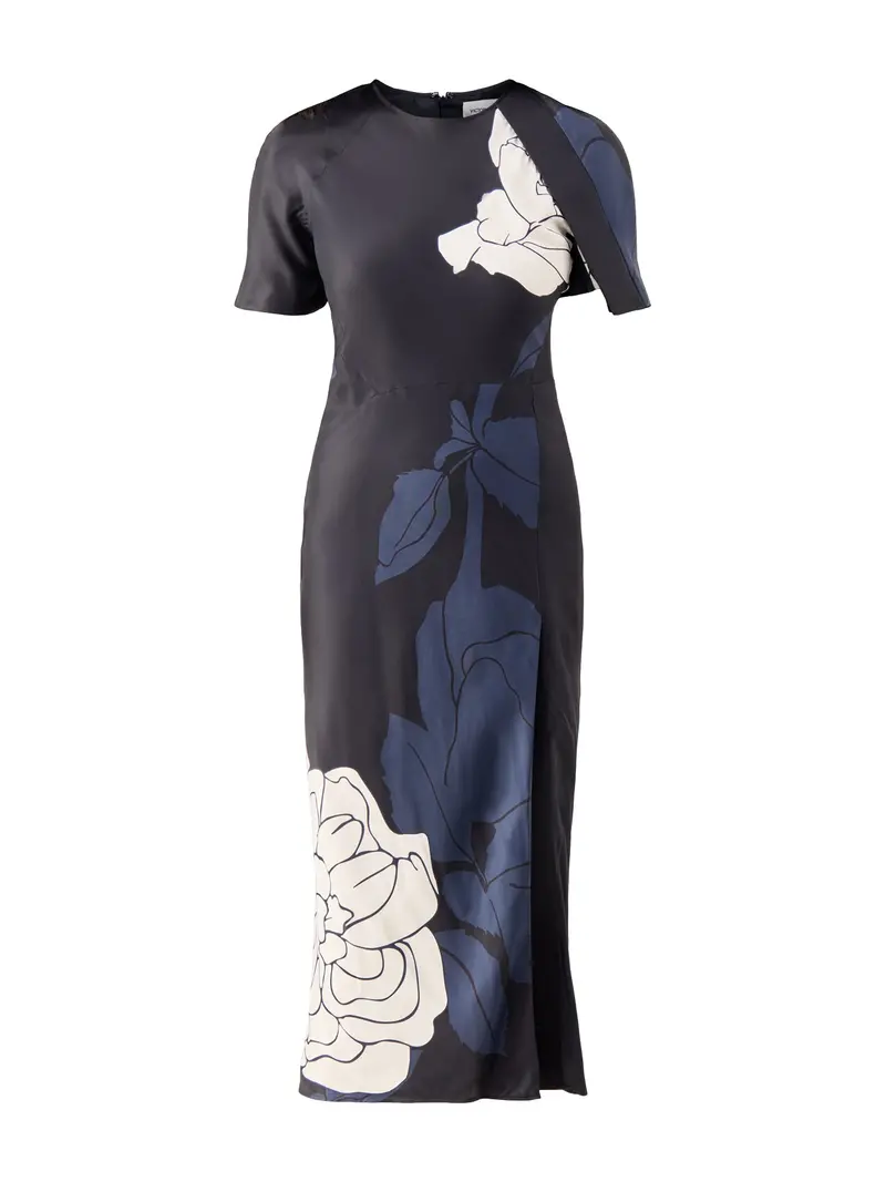 Split Hem Detail Midi Dress Dark Navy Pale Rose 1