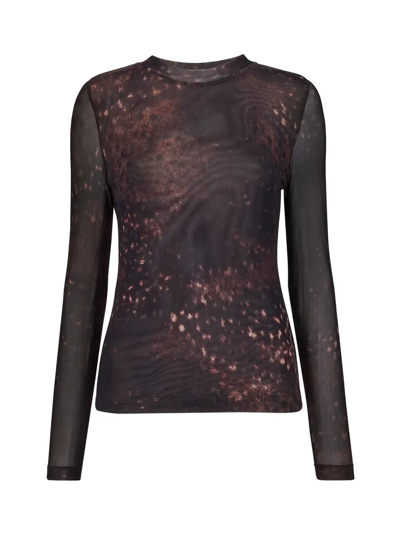 Spotted Animal Mesh Top Brown 1