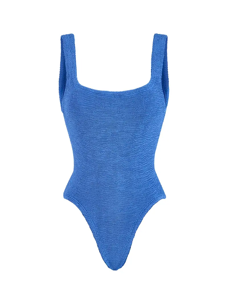 Square Neck Swimsuit Metallic Denim 1