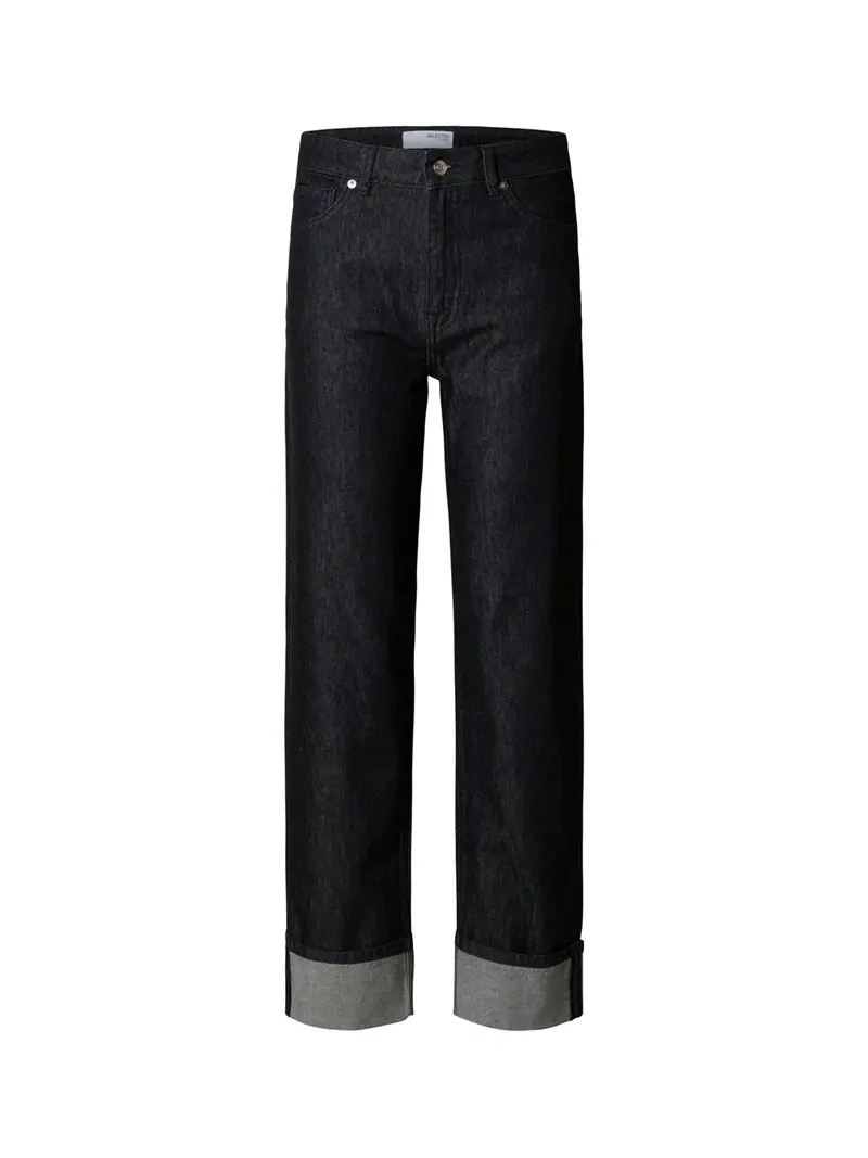 Straight Lyra-Bora Mid-Waist Fold-Up Jeans Black Denim 1