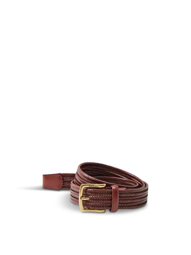 Stretch Leather Woven Belt Brown 1