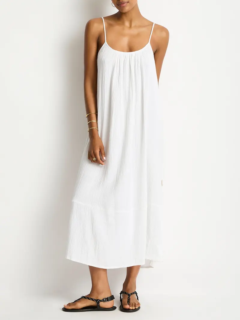 Sunset Tie Back Smock Dress White 1