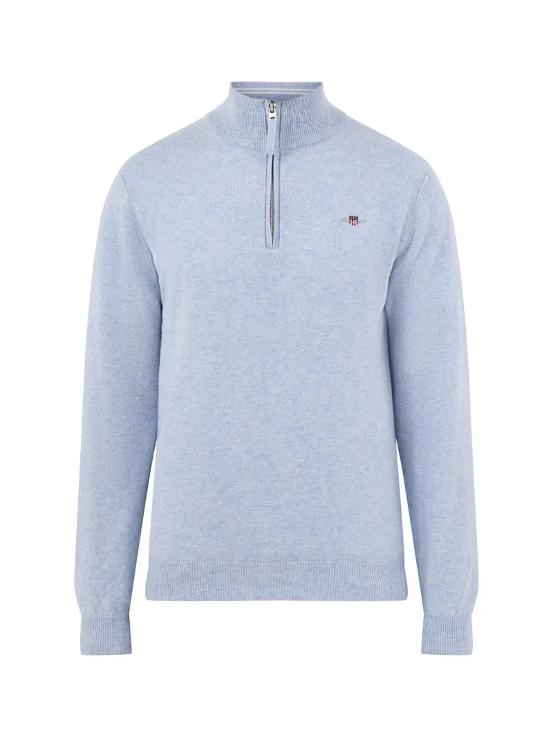 Superfine Lambswool Half-Zip Jumper Light Blue Melange 1