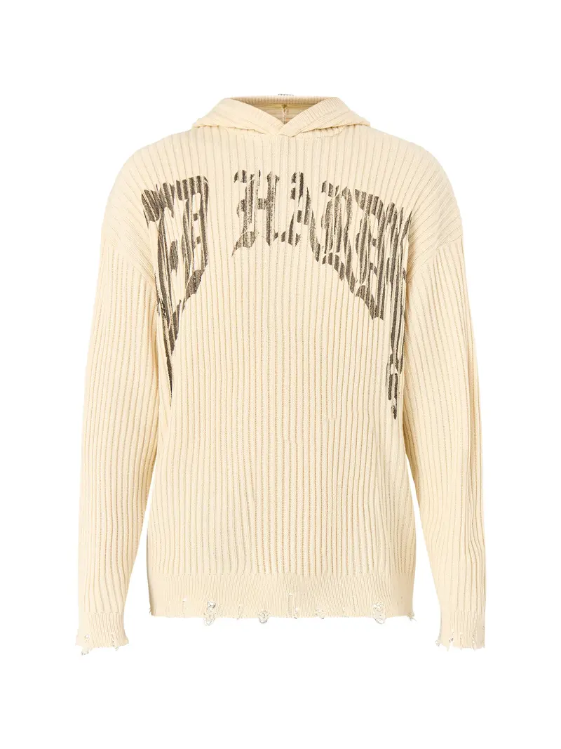 Tiger Snake Knit Hoodie Ecru 1