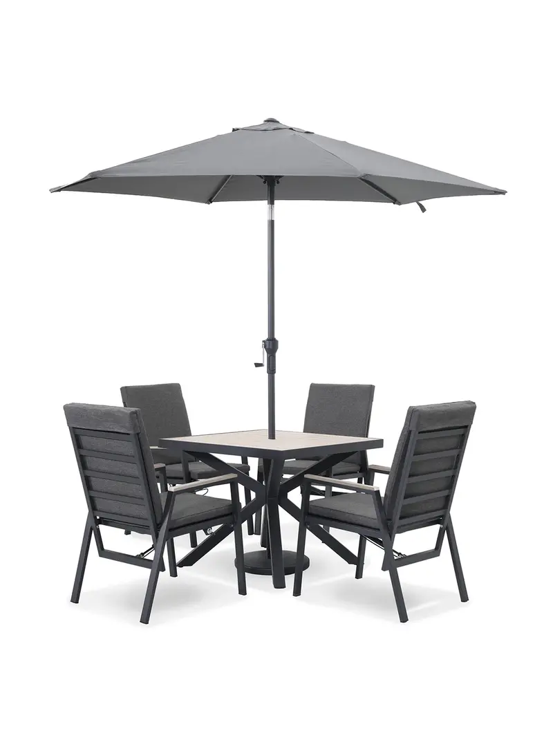 Tudor Garden 4 Seat Recliner Dining Set Black 1