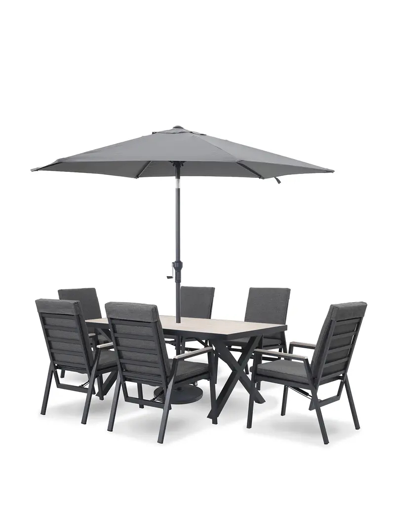 Tudor Garden 6 Seat Recliner Dining Set Black 1
