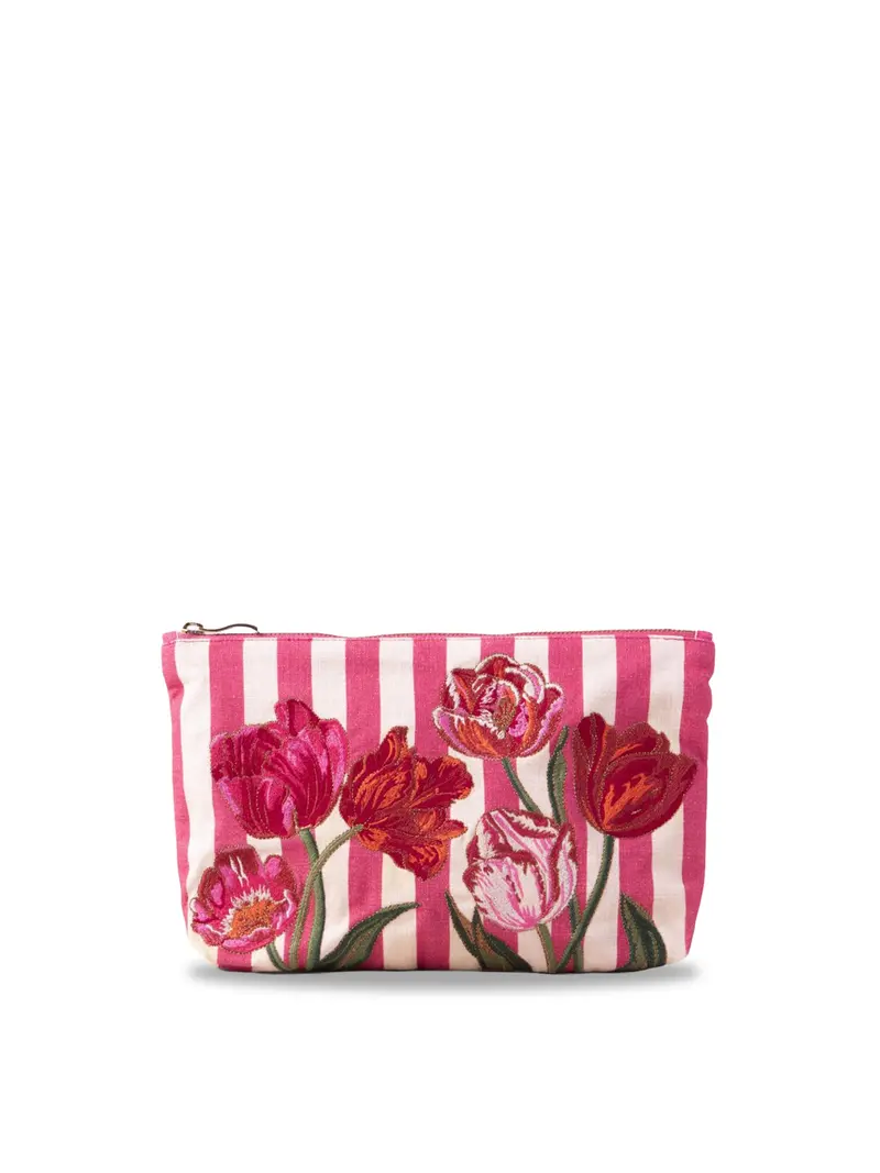 Tulip Stripe Cotton Everyday Pouch Pink 1