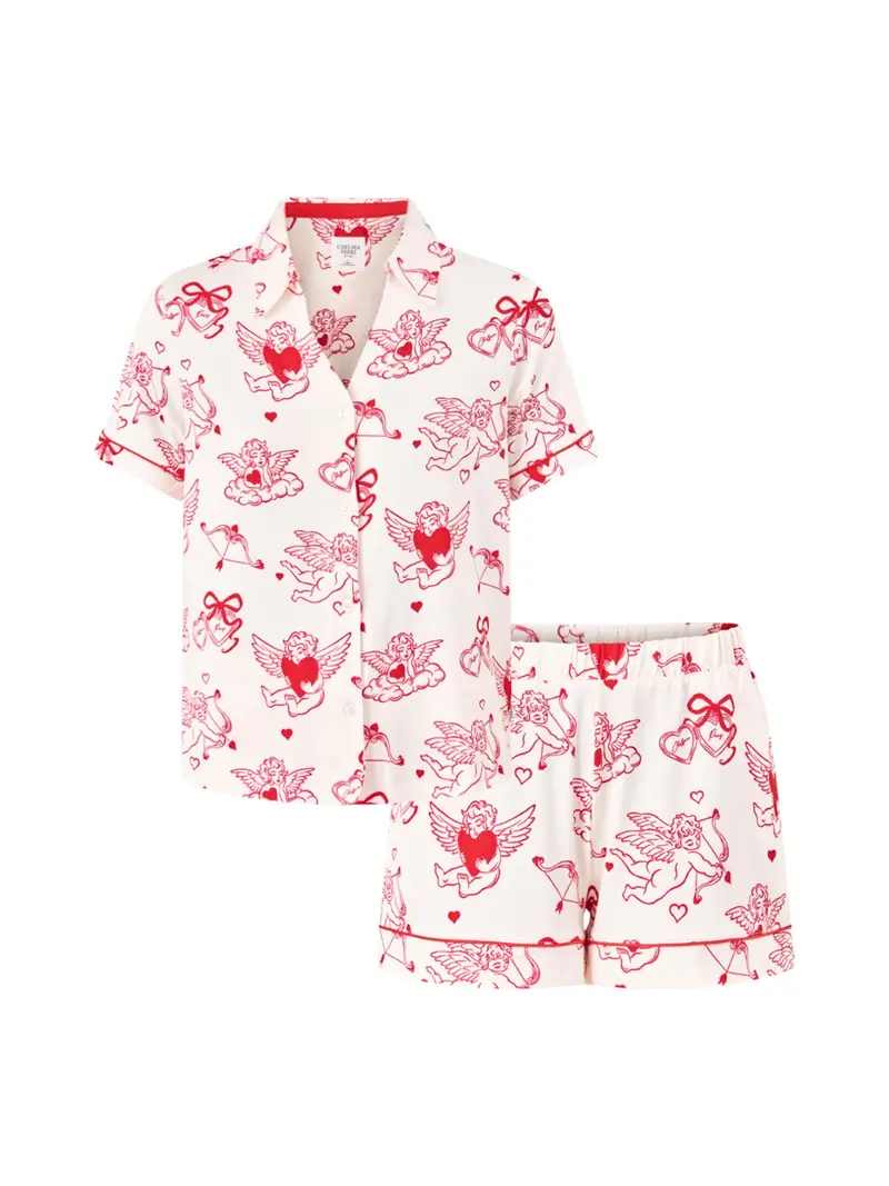 Valentine’S Cupid Print Short Pyjama Set Pink 1