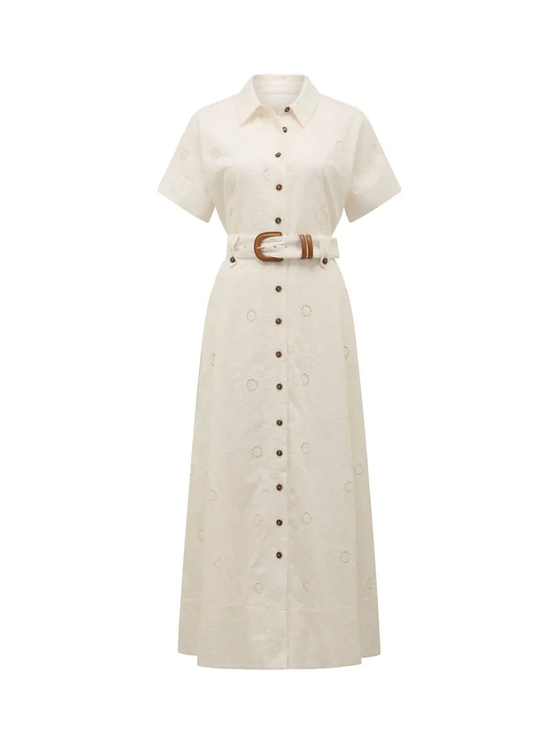 Valeria Broderie Midi Dress White 1