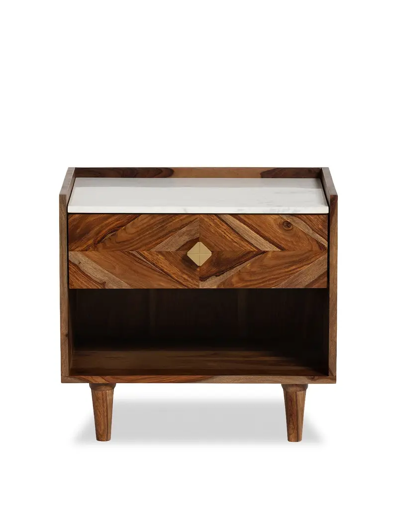 Vida Marble And Wood Bedside Table 1