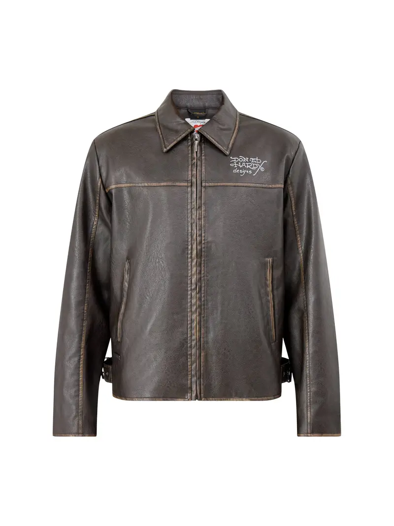 Vintage Washed Vegan Leather Motocross Jacket Brown 1