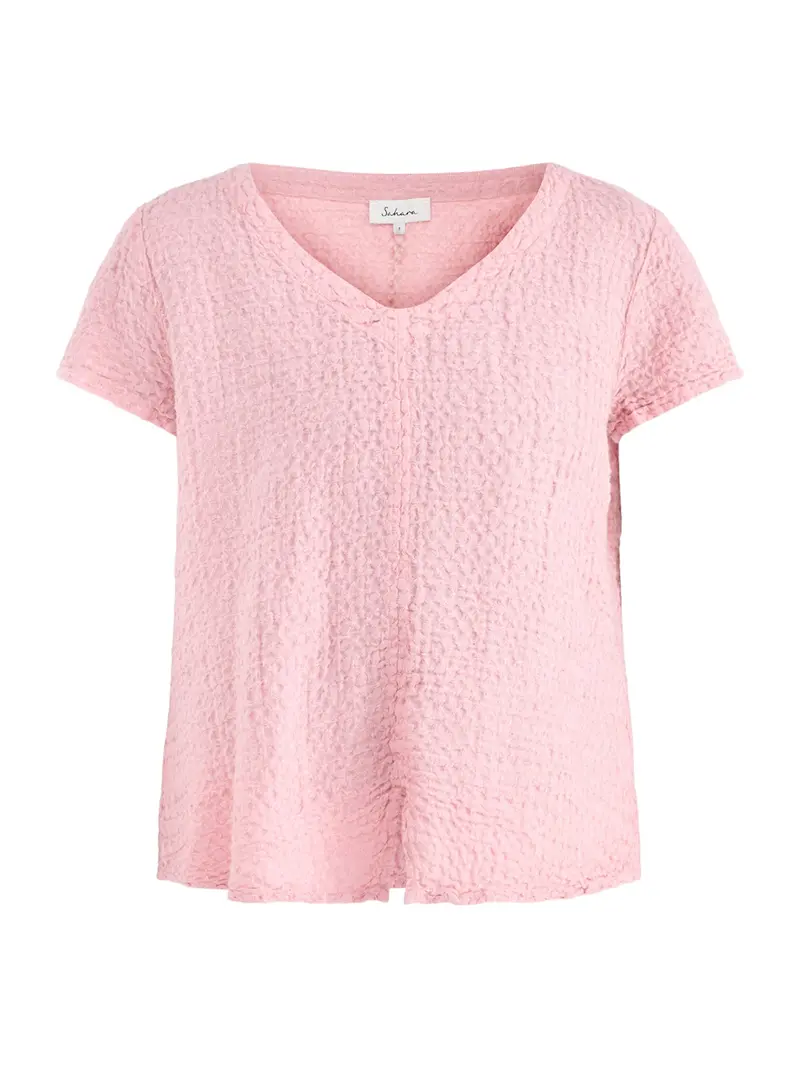 Waffle Linen V-Neck Top Pink 1