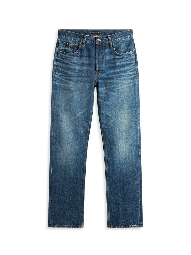 Whiskered Regular Straight Leg Jeans Blue 1