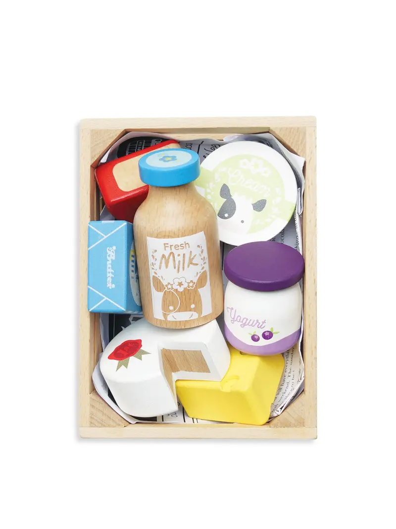 Wooden Food Crate Cheese And Dairy Toy Set 1