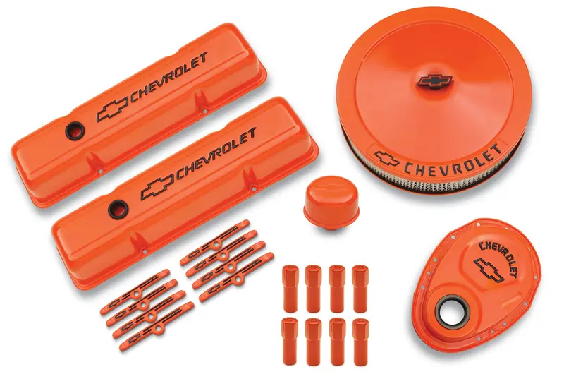Chevrolet Performance Engine Dress-Up Kit – Orange With Black Bowtie Logo For Small-Block Chevy Engines 1