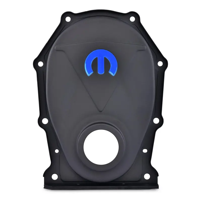 Proform 440-219 Mopar Omega M Emblem Timing Chain Cover – Black Crinkle Finish 1