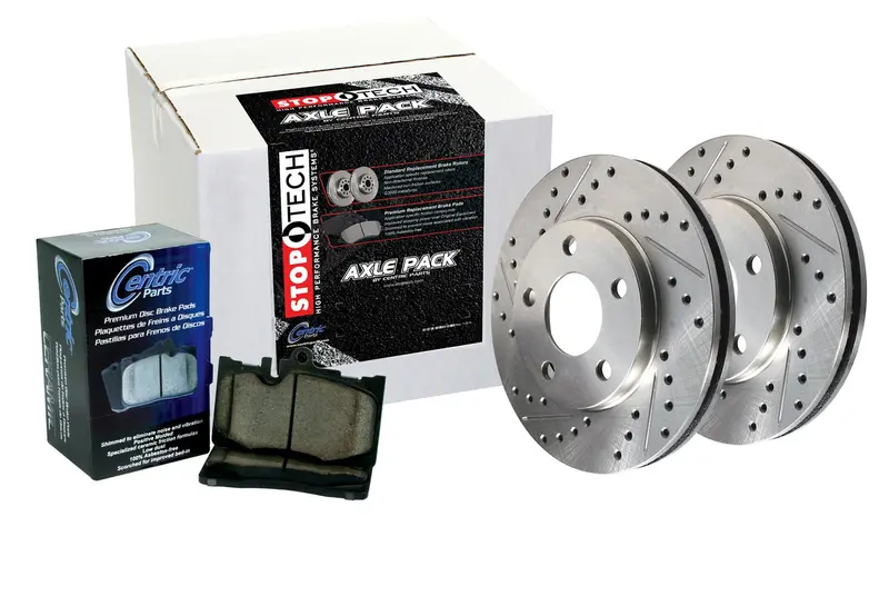 Stoptech Sport Axle Pack – 4-Wheel Slotted Rotor Kit (977.66019) With Stainless Brake Lines 1